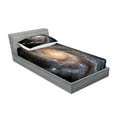 thumbnail image 2 of Ambesonne Galaxy Fitted Sheet & Pillow Sham Set, Star Disc in Huge Space, Twin, Black Beige Violet, 2 of 2