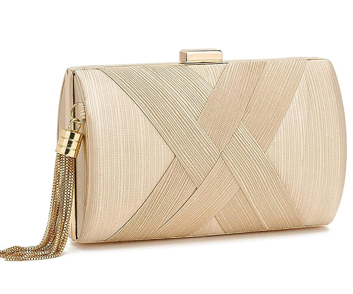 AOUNQ Clutch Purse for Women Evening Bags Formal Party Wedding Clutches Crossbody Shoulder Bag with Tassel, Champagne