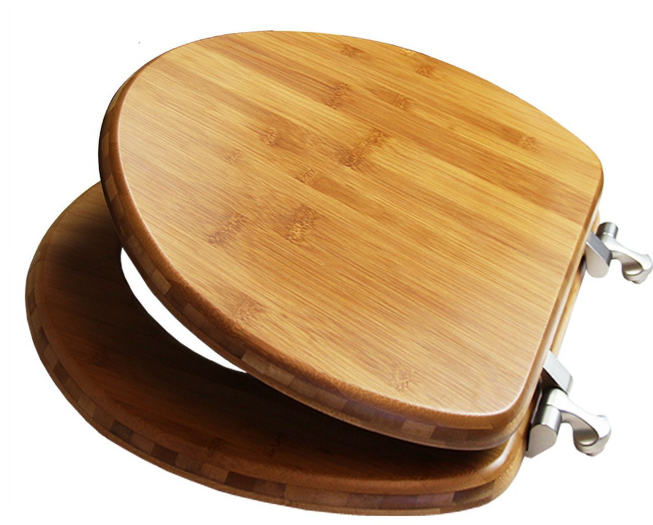 TOPSEAT Native Impression Round Toilet Seat w/Brushed Nickel Hinges, Natural Bamboo