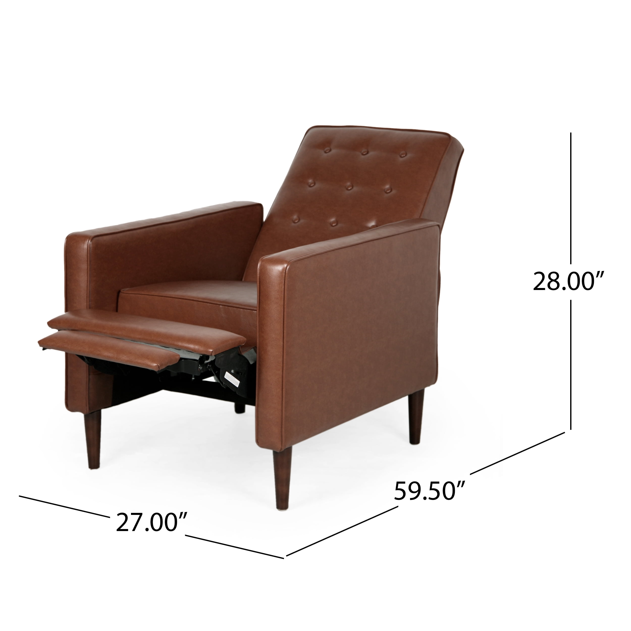 Euroco Modern Fabric Recliner Chair with Espresso Wood Legs, Adjustable Backrest & Plush Upholstery, Space-Saving Design
