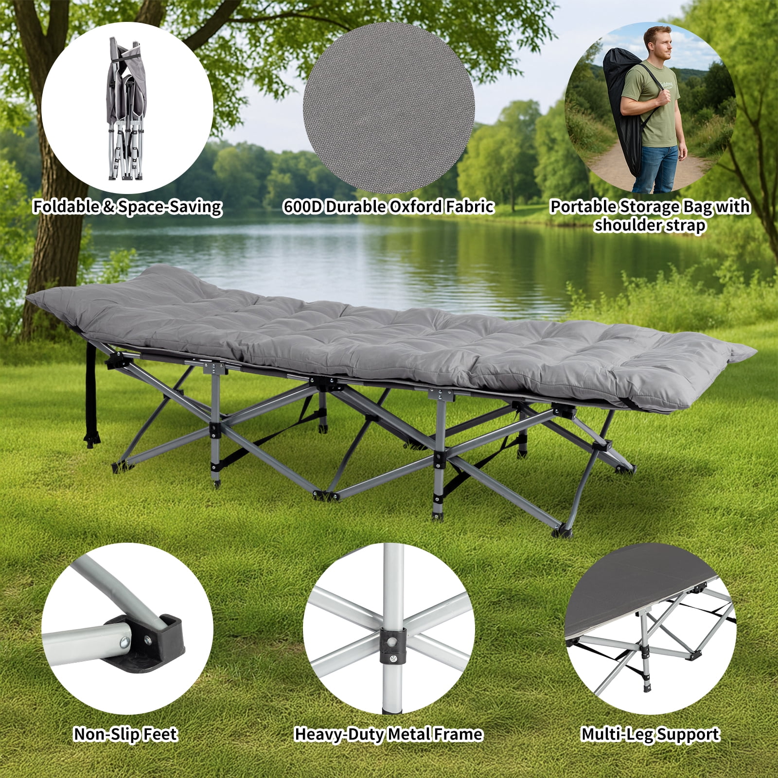 Ktaxon Camping Folding Cot, Easy Setup Cot Bed with Soft Pad