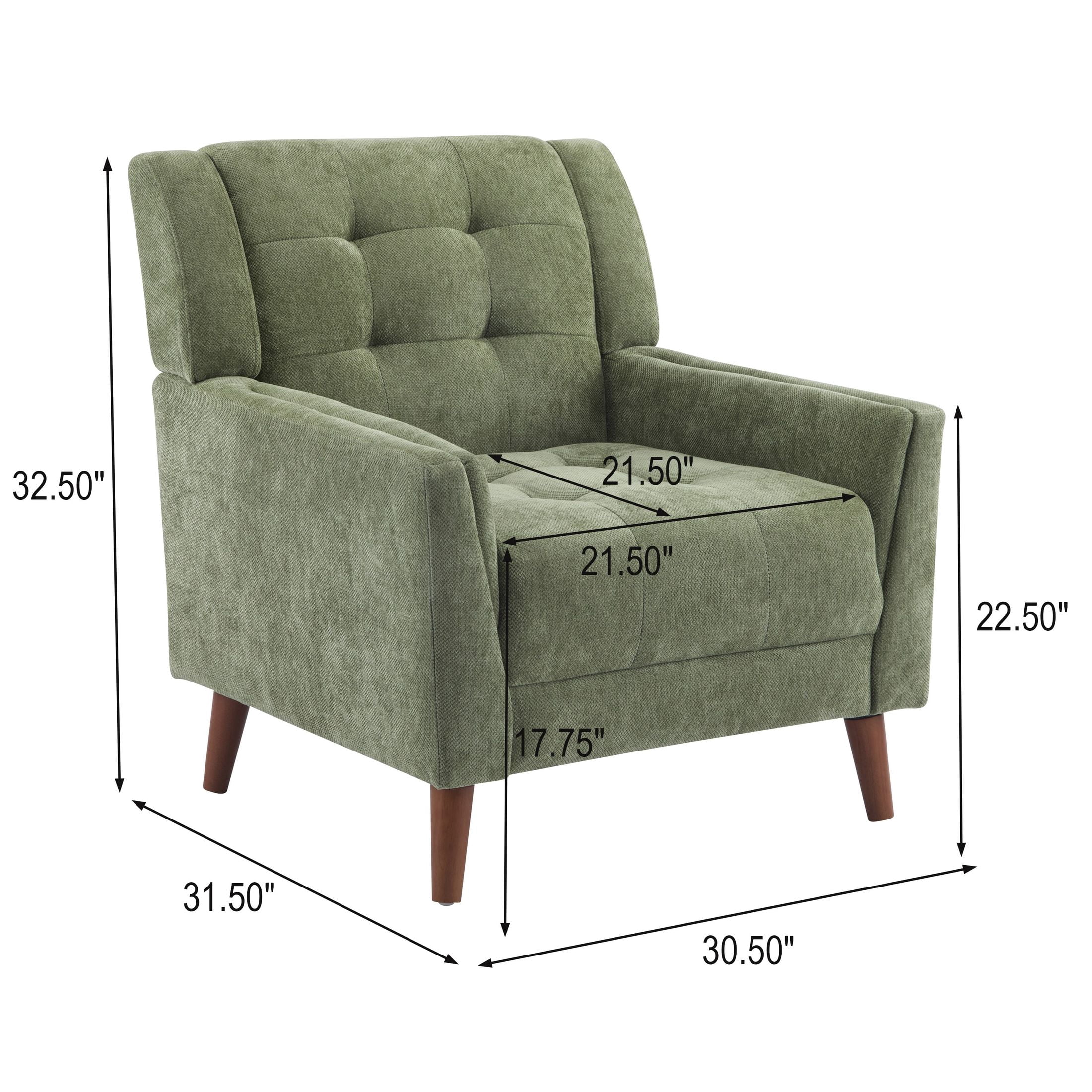 Christopher Knight Home Mid-Century Modern Armchair, Tufted Chenille Upholstery & Rubberwood Legs, Green, Set of 2