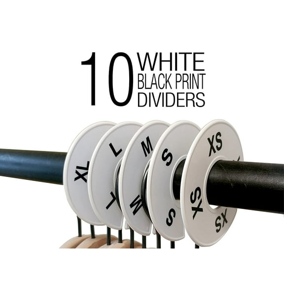 NAHANCO CWBKIT1 White Round Clothing Size Divider with Black Print for Home or Clothing Store, XS-XL, Kit of 10 (5 Sizes of 2 Each)