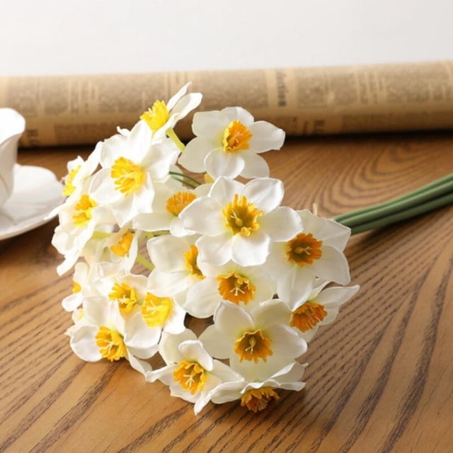 Clearance! 6pcs/Lot Artificial Simulation Narcissus Flower Bouquet For Living Room Window Decor Fake Flowers Wedding Scene Decor Daffodil