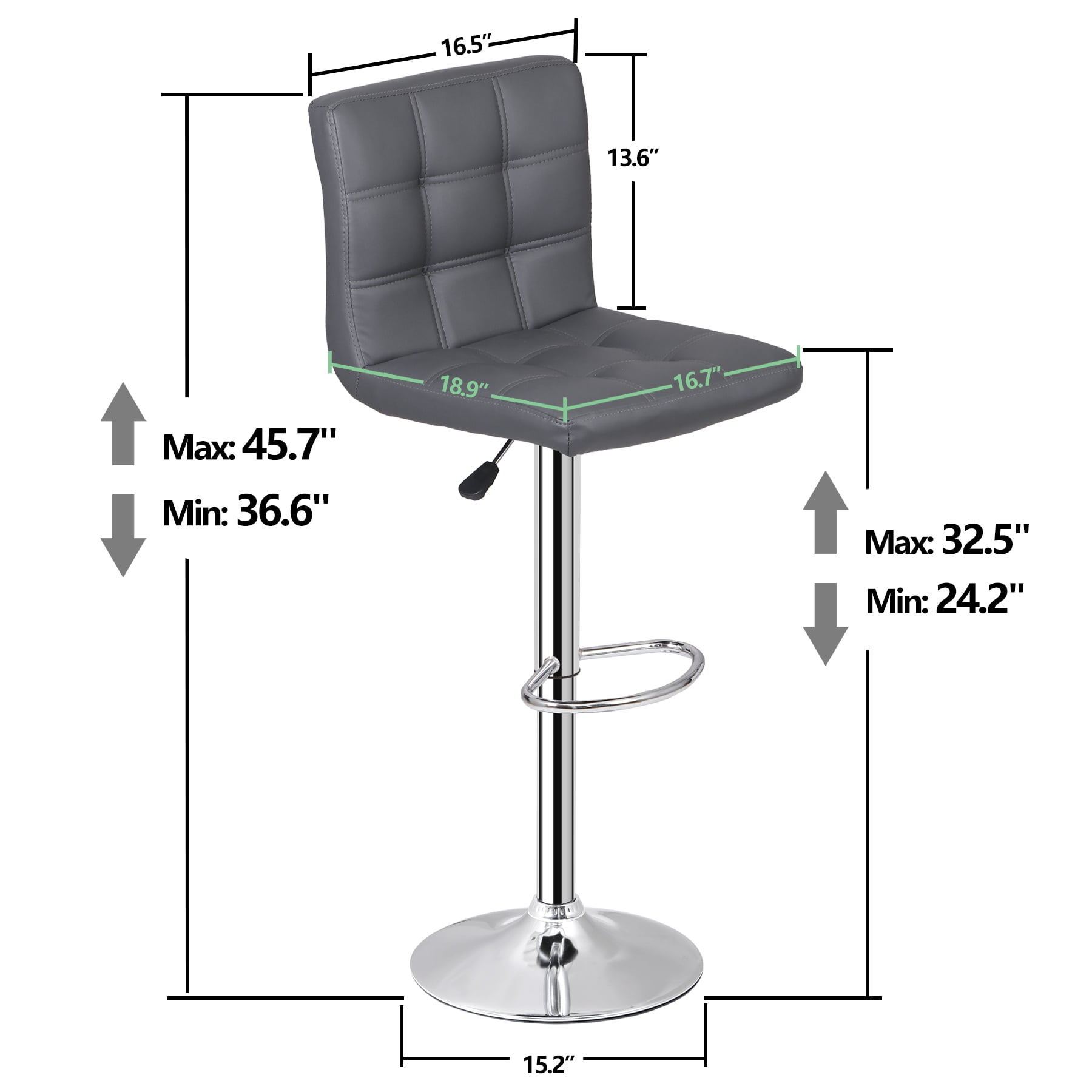ZenSports Set of 4 Adjustable Stool W/Back - PU Leather Swivel Barstools Bar Indoor Kitchen Counter Stool Gray