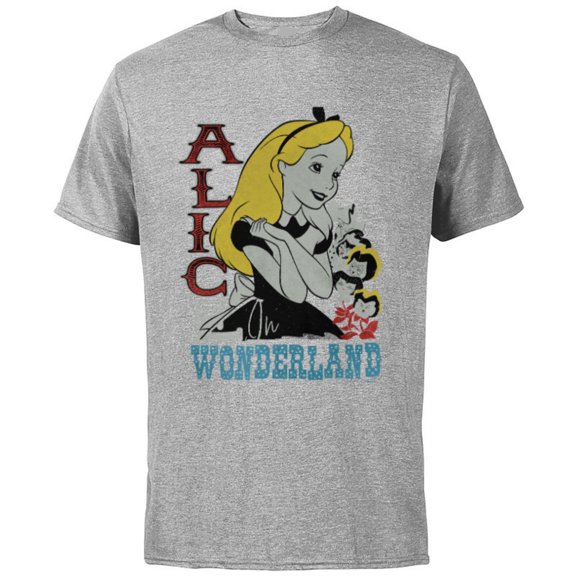 Disney Alice in Wonderland with Flowers Vintage Retro - Short Sleeve Cotton T-Shirt for Adults - Customized-Athletic Heather