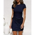 thumbnail image 3 of Robe T-Shirt d'Été pour Femmes Manches Courtes Décontractées 2021 Col Rond Moulante Froncée Ceinture Mini Robes, 3 of 4