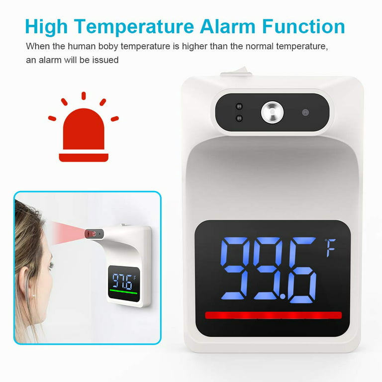 Wall-Mounted Infrared Forehead Thermometer, Non-Contact Digital Thermometer  with Fever Alarm LCD Display