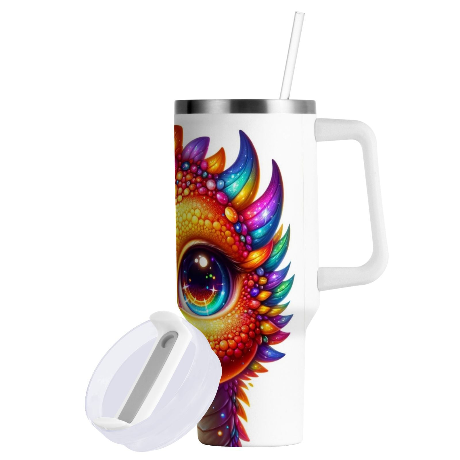 JSTEL Cute Rainbow Baby Dragon 30 oz Tumbler Stainless Steel Water Bottle Vacuum Insulated Cup with Straw Lid & Handle For Travel Car Cup Holder