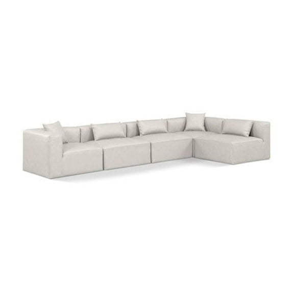 Meridian Furniture Cube Cream Vegan Leather 5-Pc. L-Shaped Modular Sectional