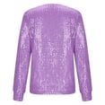 thumbnail image 4 of Women Quarter Zip Pullover Sparkly Long Sleeve Sequin Pullover Sweatshirt Top Party Outwear Ladies Shiny Tunic Shirt Purple M, 4 of 5