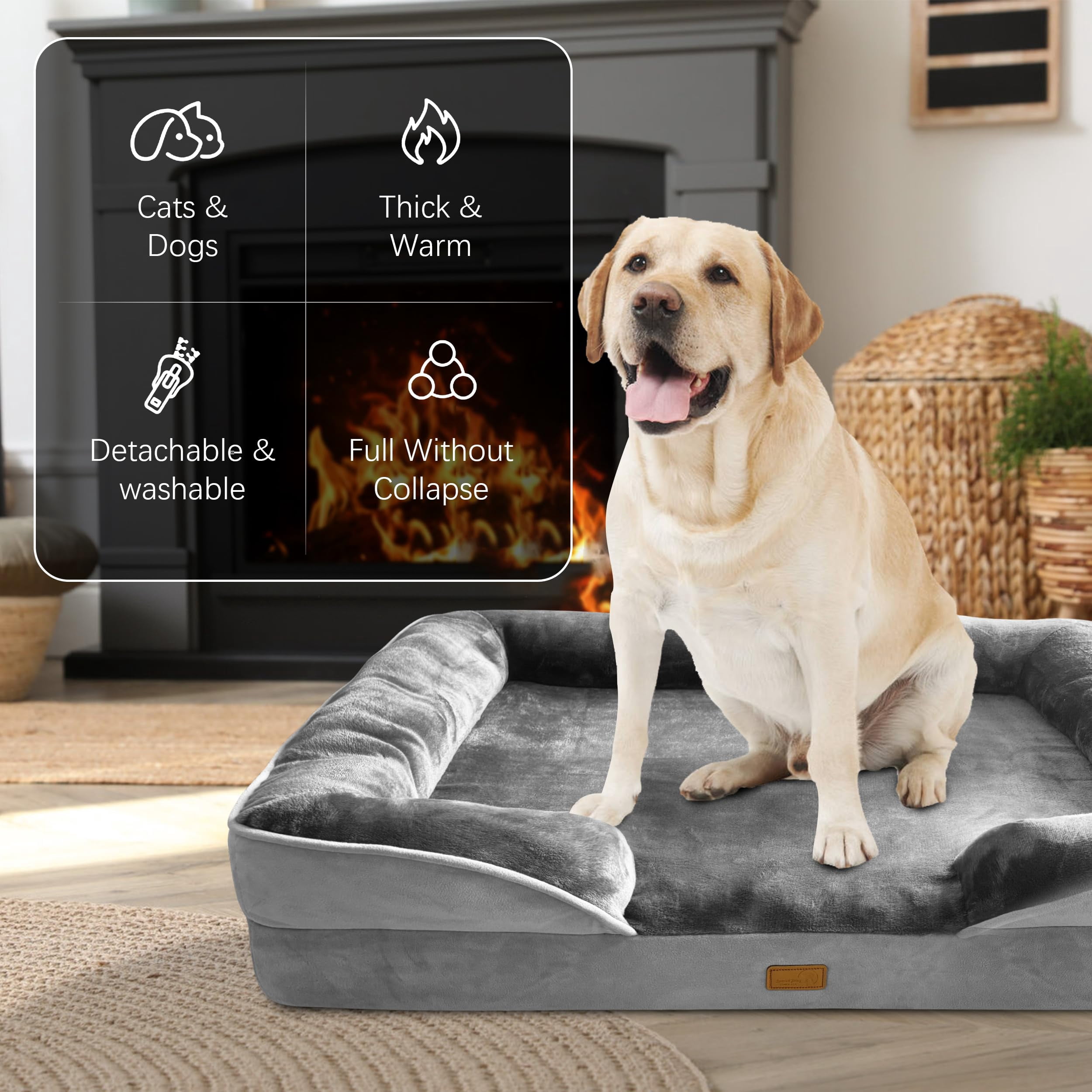 Dog Bed With Sides - Sofa Beds For Extra Large Dogs  Supportive Foam Pet Couch Washable Removable Cover Waterproof Lining And Non-slip Bottom Grey Xl-plus