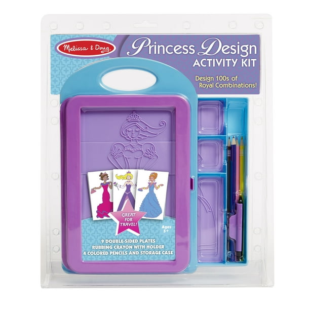 Melissa & Doug Princess Design Activity Kit 9 DoubleSided Plates, 4 Colored Pencils, Rubbing