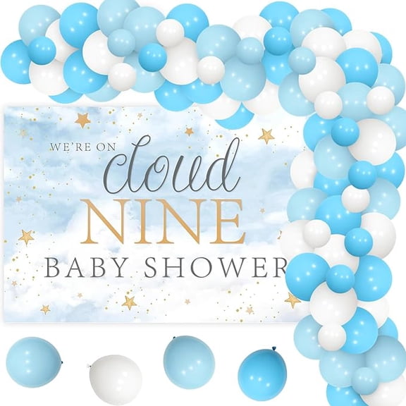 On Cloud Nine Baby Shower Decorations Cloud Nine Baby Shower Balloon Garland Kit With Cloud Nine Baby Shower Backdrop for Cloud Themed Baby Shower Party Supplies