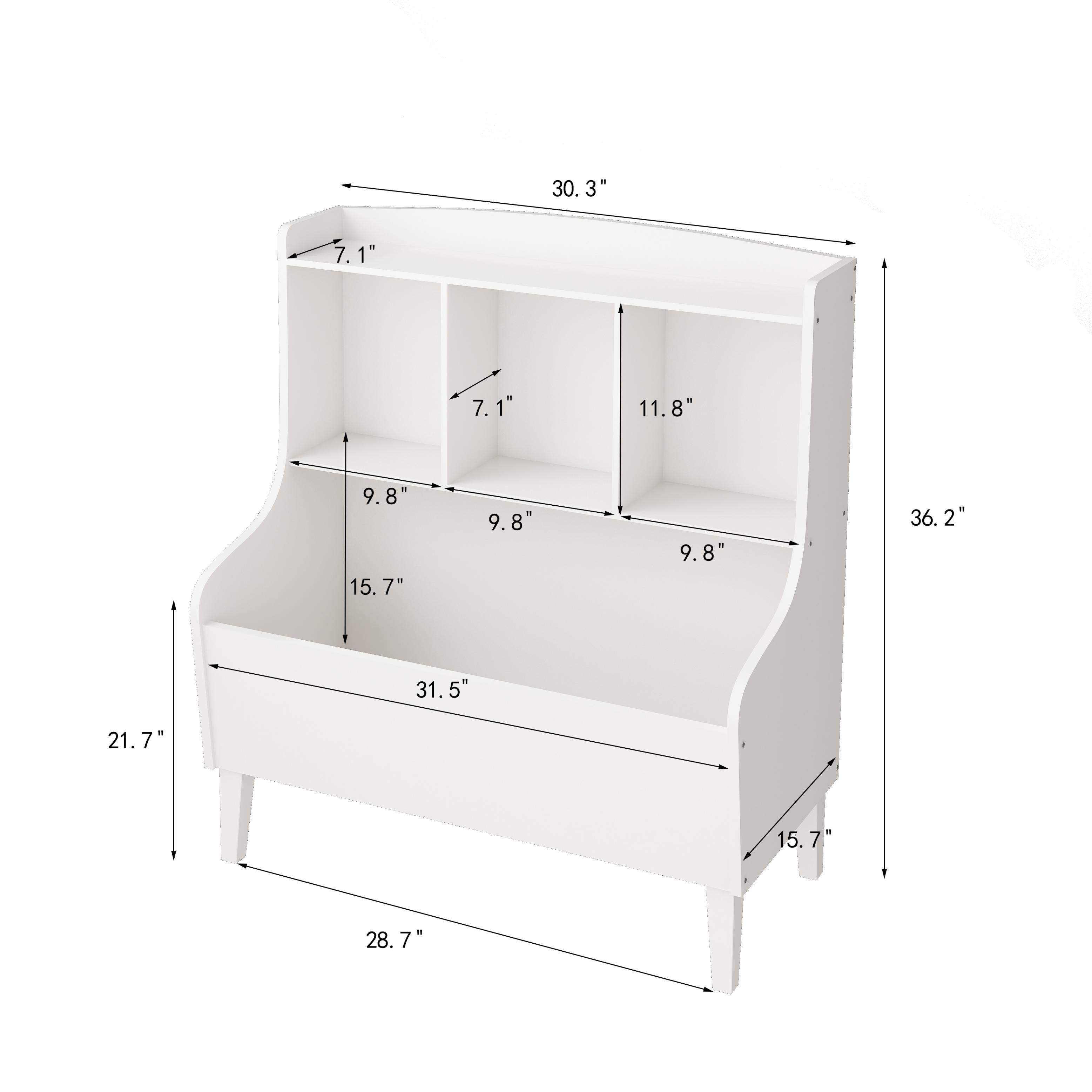 BALANBO Kids Bookshelf,  Toy Storage Organizer Market Bin Cubby, Toy Chest for 3-12 Years Old, White