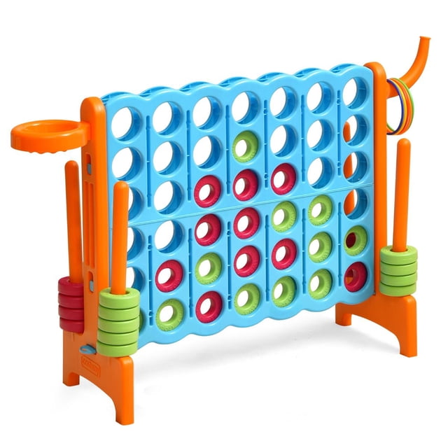 Set Conecta 4 Gigante Costway para Niños y Adultos Juego de Exterior con Canasta y Juego de Lanzamiento de Anillos 42 Piezas Naranja