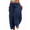 thumbnail image 3 of Womens High Waist Wide Leg Pants Loose Fit Casual Linen Blend Trousers Comfort M, 3 of 7