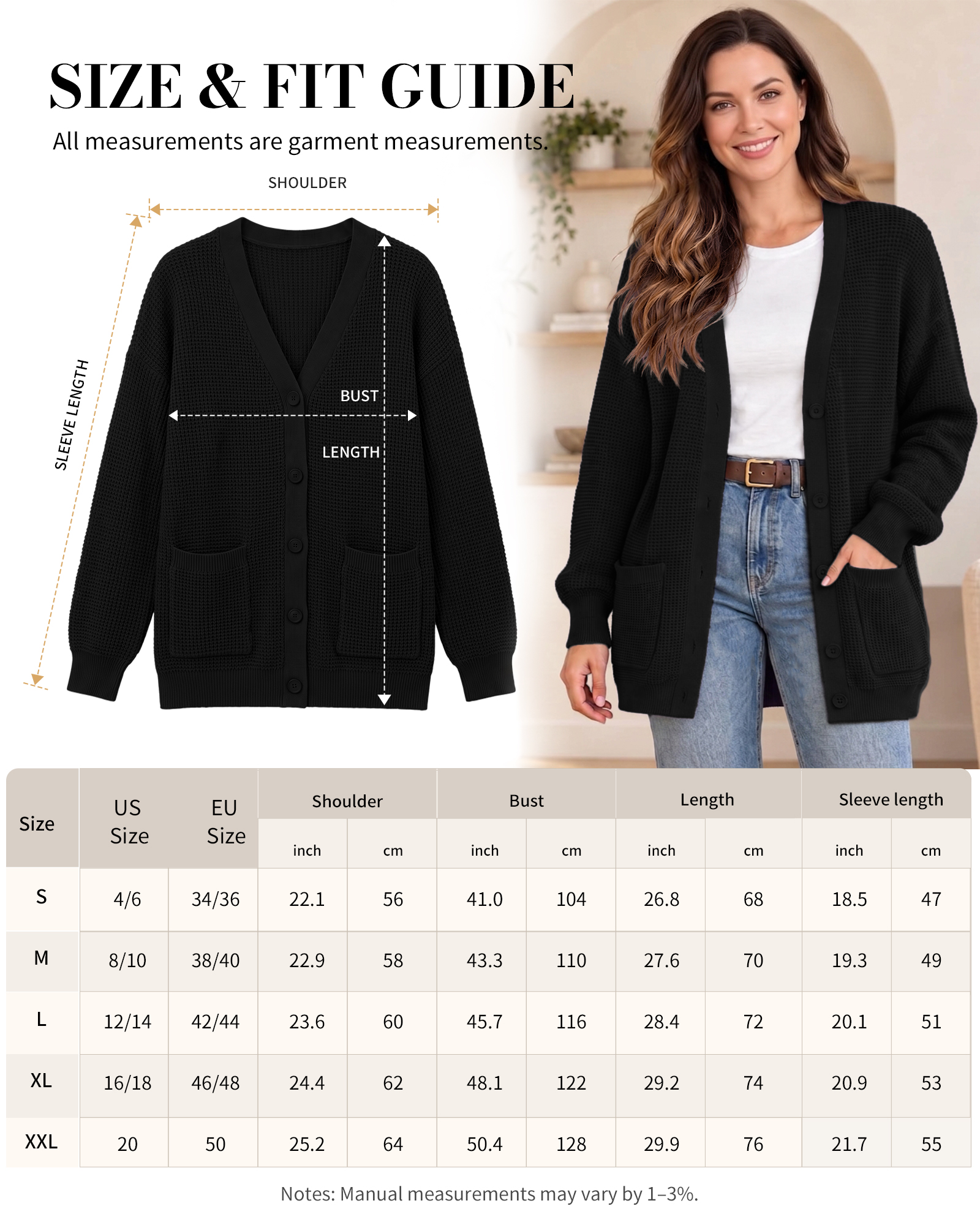 QUALFORT Women's 100% Cotton Oversized Cardigan with Pockets photo 6