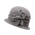 thumbnail image 2 of Solid Color Wool Mother Hat with Flower, Warm Windproof Winter Basin Hat for Women, Wool Topper Hat for Outdoor Travel Dating and Daily Wear Light Ashy, 2 of 3