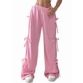 thumbnail image 3 of Women'S Baggy Sweatpants Elastic Waist Casual Wide Leg Pants with Pocket Y2K Going Out Travel Pants Pink S, 3 of 8