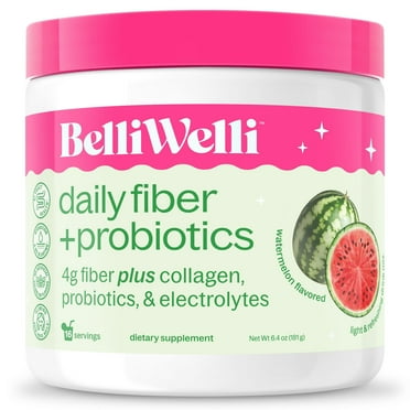 BelliWelli Daily Fiber Supplement with Probiotics, Electrolytes, and Collagen - Watermelon, 6.4 oz