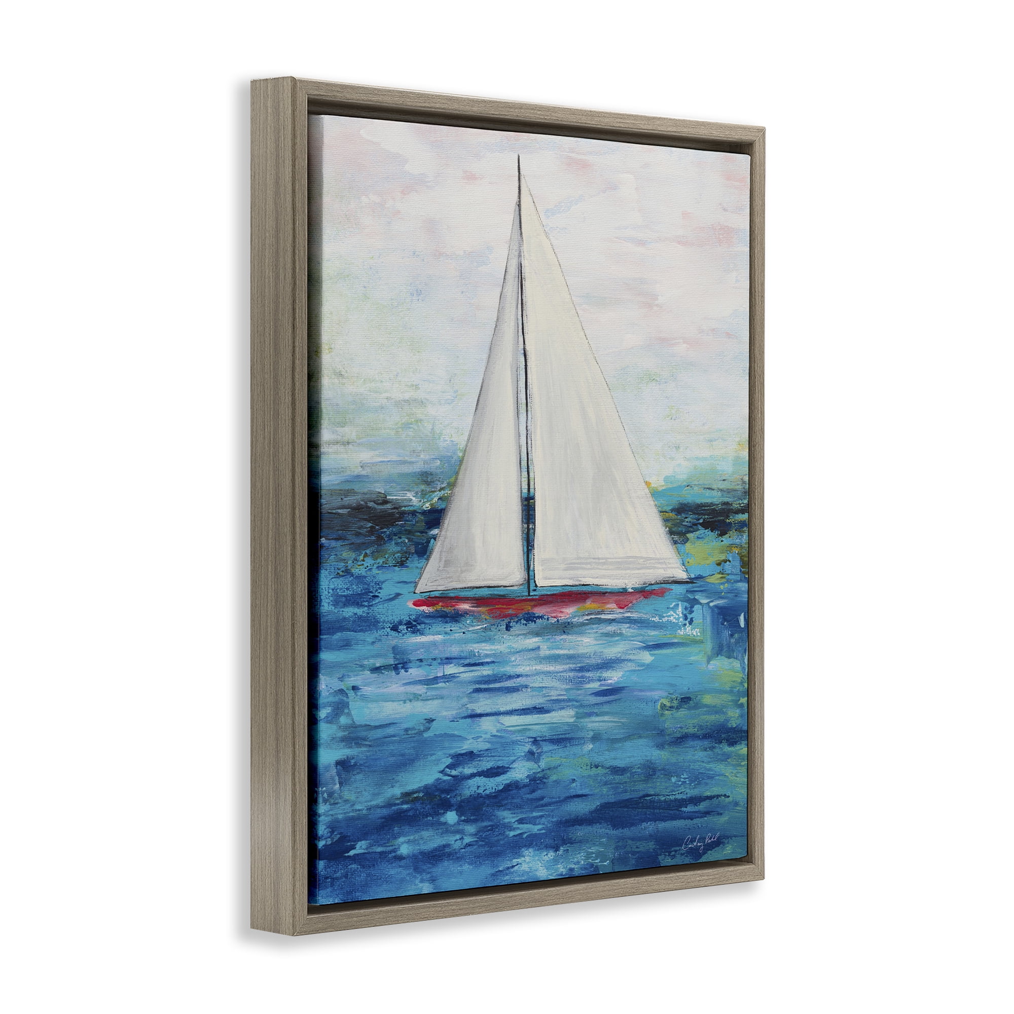 Stupell Industries Boat Setting Sail Coastal Painting Brown Floater Framed Canvas Art Print Wall Art, 25 x 31