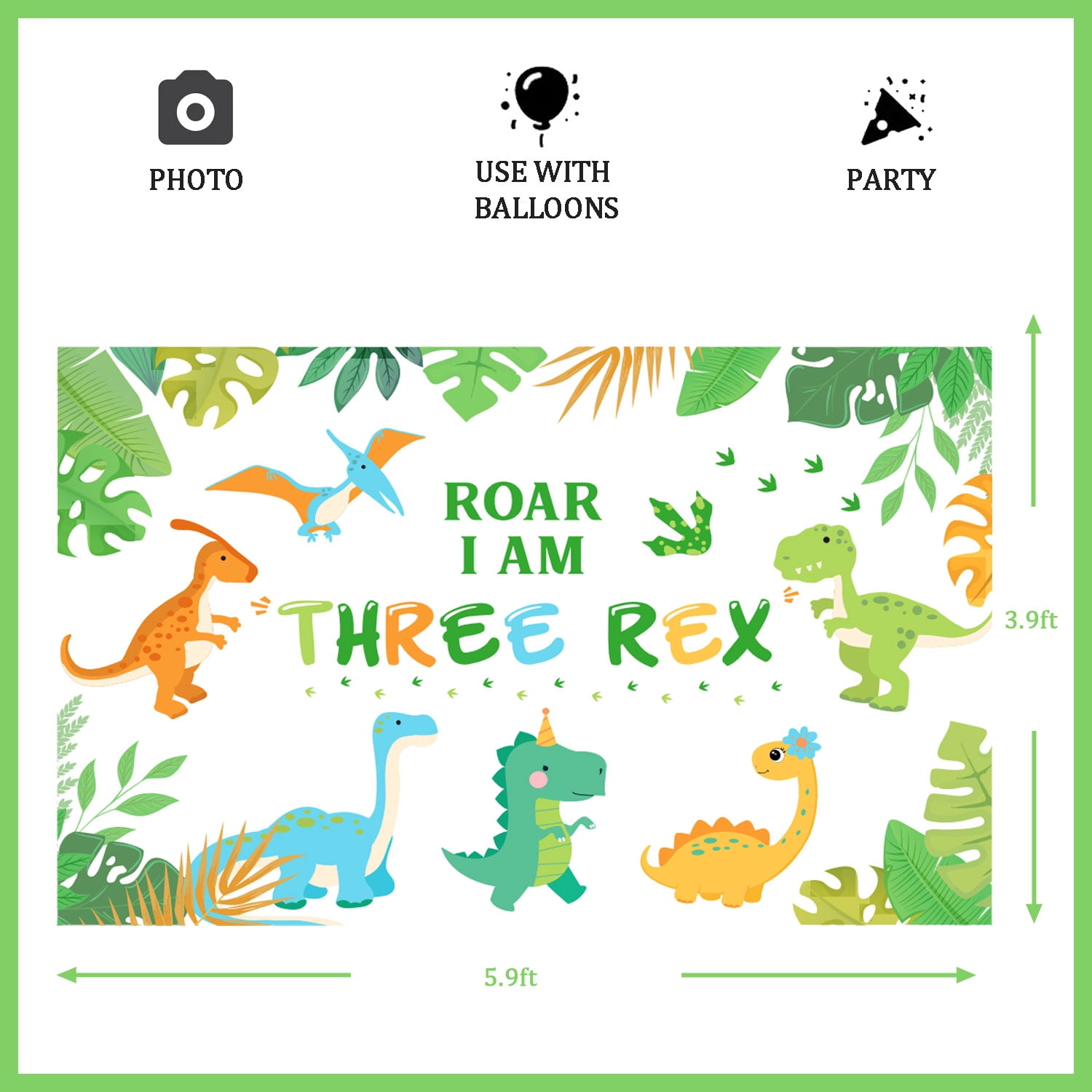 WERNNSAI Dinosaurier-Banner Für Kindergeburtstag – Aquarell-Dino-Dekoration Mit 3 Rex-Motiven
