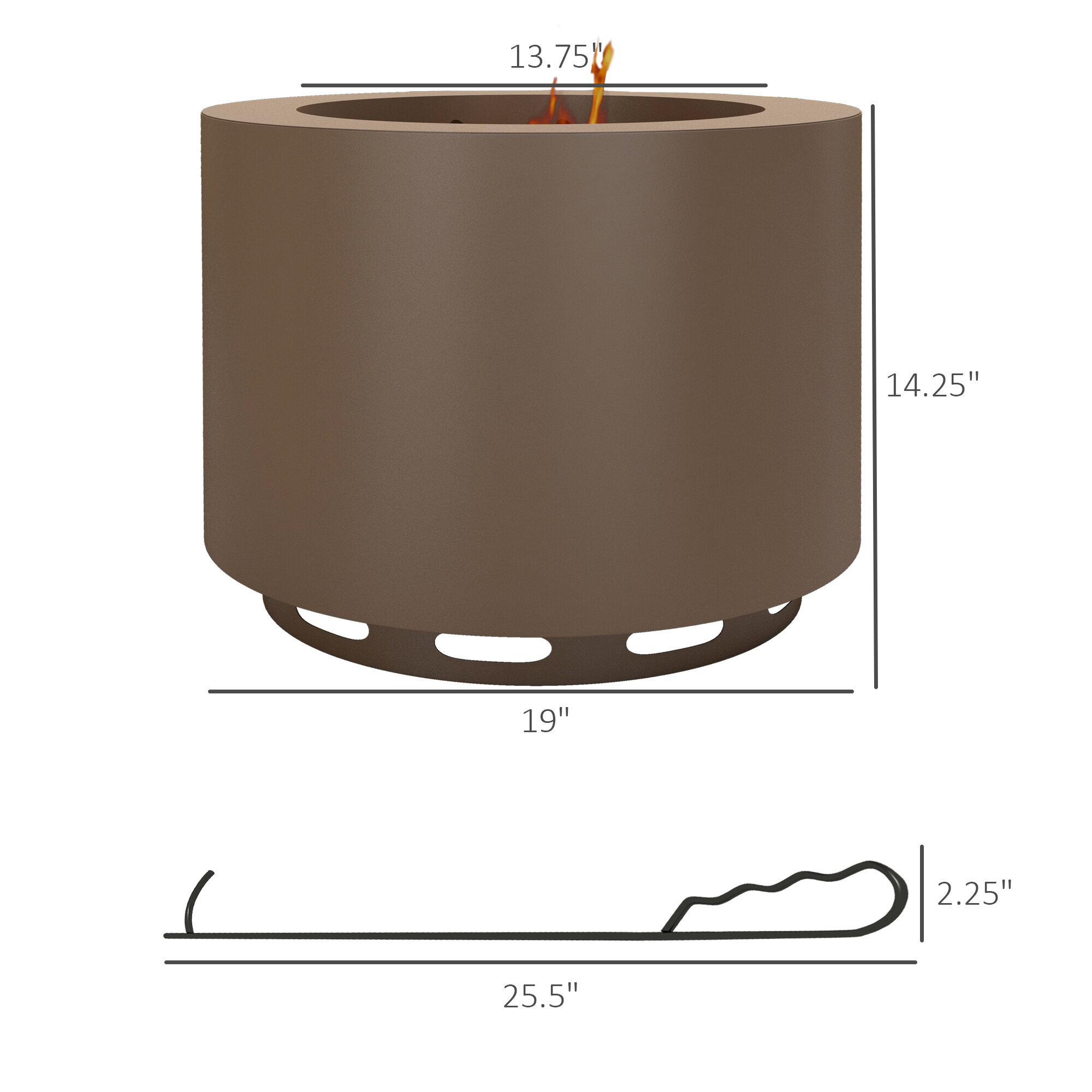 Outdoor Grill, Smokeless Fire Pit, 19" Portable Wood Burning Firepit with Poker, Low Smoke Camping Bonfire Stove for Backyard Patio Picnic, Stainless Steel, Bronze, Bronze BBQ Grill,Tabletop Grill