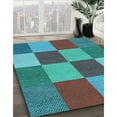 thumbnail image 3 of Ahgly Company Machine Washable Indoor Round Transitional Bright Turquoise Blue Area Rugs, 5' Round, 3 of 7