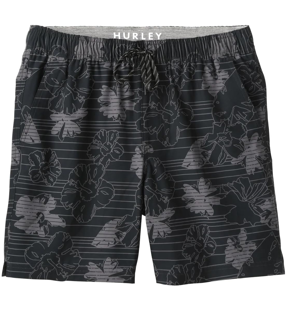 Hurley Mens Lightweight Volley Swim Short Trunk (US, Alpha, Large, Regular, Regular, Black Hibiscus)
