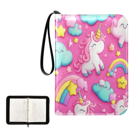 400 Pockets Trading Cards Album,Card Binder 4-Pocket, Cards Collector Album Holder Fits 400 Cards with 50 Removable Sheets Unicorns and Clouds