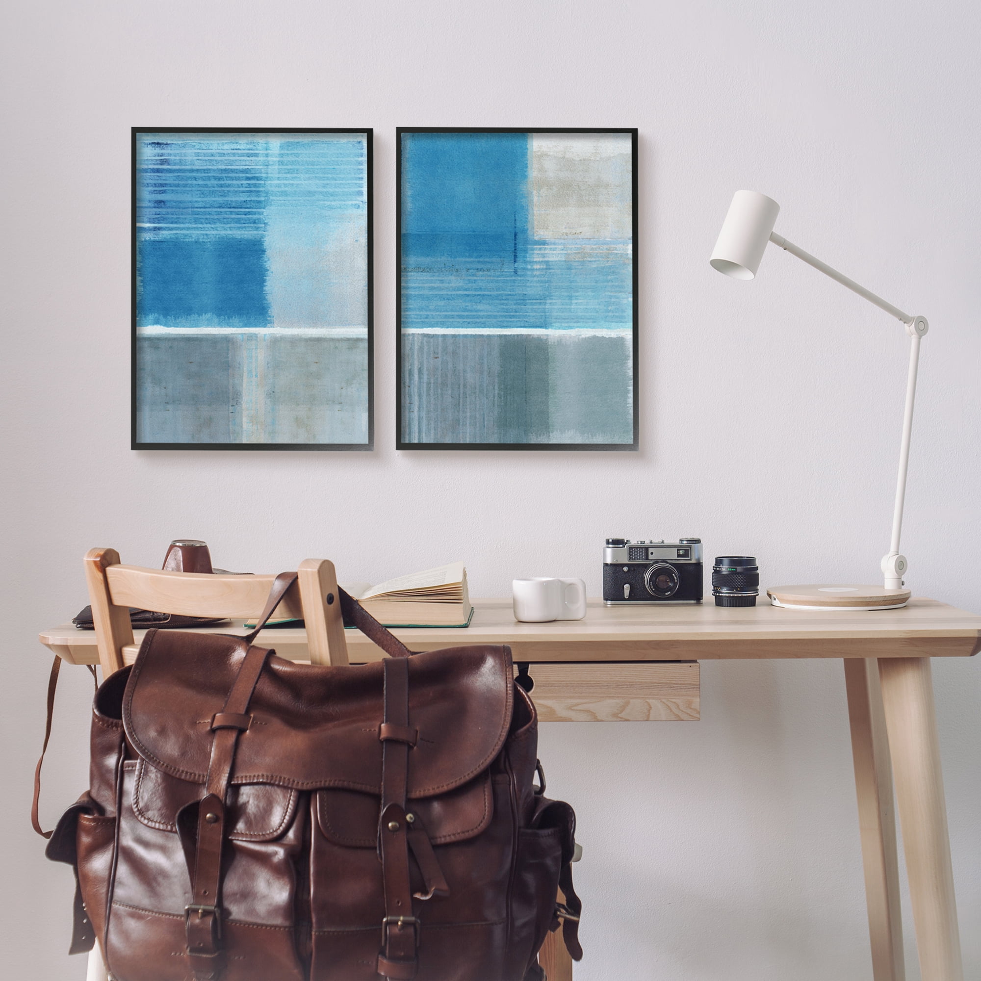 Stupell Industries Blue Rustic Abstraction Abstract Painting Black Framed Art Print Wall Art, 16 x 20