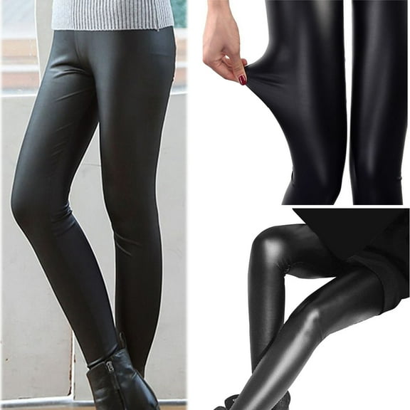 Walbest Faux Leather Leggings, Black Skinny Pants for Women, High Waist Stretchy Pants