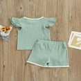 thumbnail image 4 of Ensemble 2 Pcs pour Filles Manches Volantes Col Contrasté T-Shirt + Shorts Nœud Papillon Été, 4 of 7