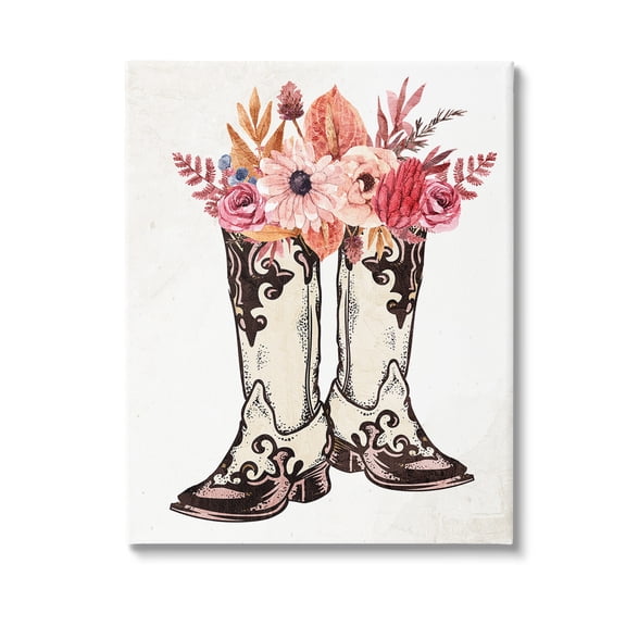 Stupell Industries Rodeo Boot Bouquet Botanical & Floral Painting Gallery Wrapped Canvas Art Print Wall Art, 36 x 48