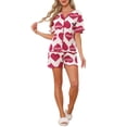 thumbnail image 2 of INSPIRE CHIC Womens Pajama Sets Ruffle Trim Cute Built-in Shelf Bra Button Down Tops with Shorts Sleepwear Lounge Sets S Red Heart, 2 of 6