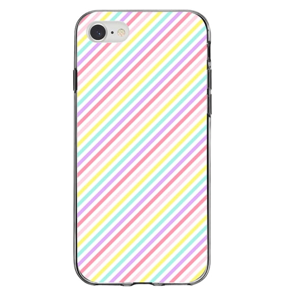DistinctInk Clear Shockproof Hybrid Case for iPhone 7 8 SE (2020 Model) 4.7" Screen TPU Bumper Acrylic Back Tempered Glass Screen Protector - Rainbow Diagonal Stripes Pattern