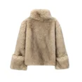 thumbnail image 3 of Women’s Rolled-Edge Long-Sleeve Minimalist Hoodie High Neck Vegan Fur Jacket, 3 of 7