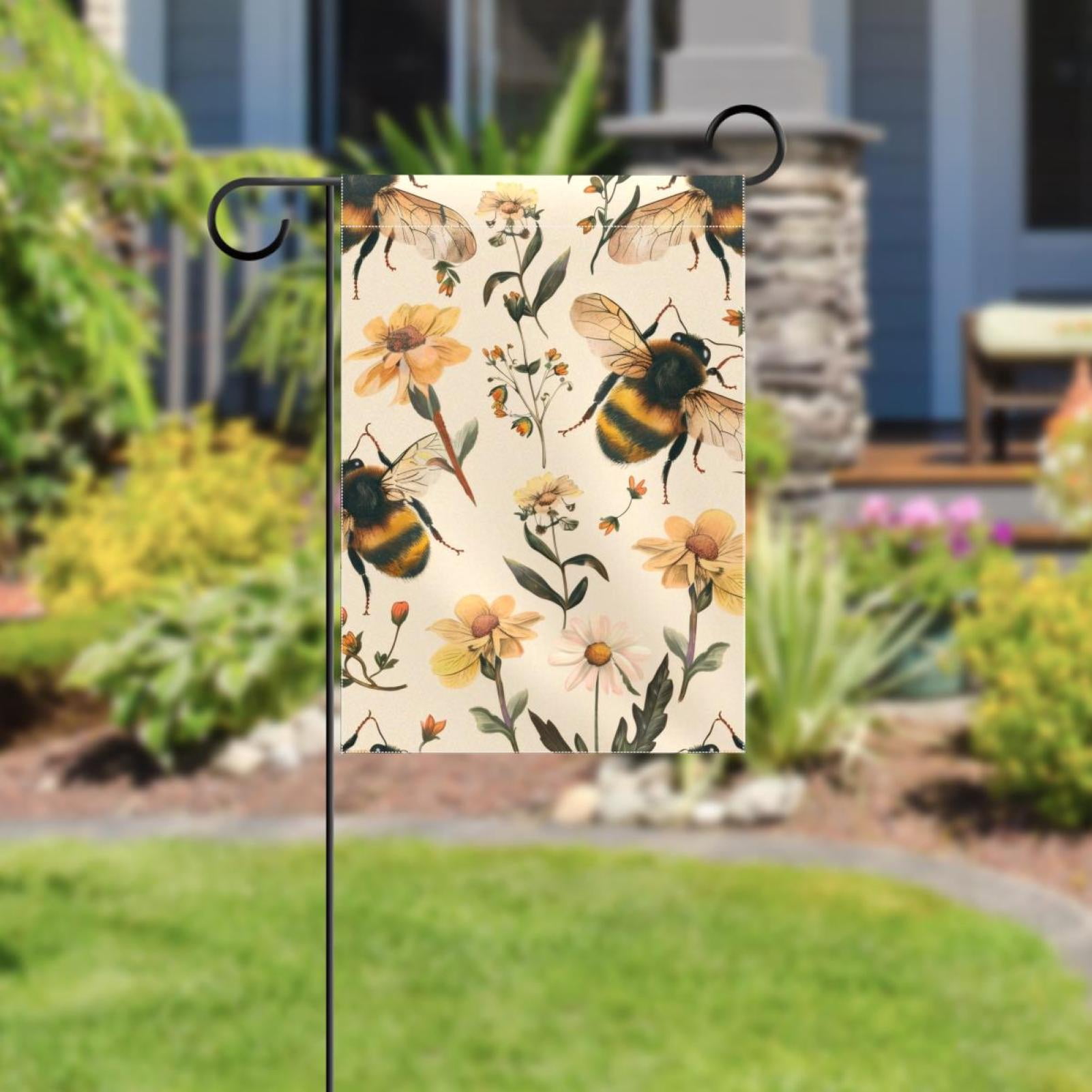 Cute Bees Aesthetic Pattern Double Sided Garden Flag Decorative Weather Resistant Yard Flag, Large DIY Vertical Flag for Farmhouse Patio Lawn, 28x40 Inch