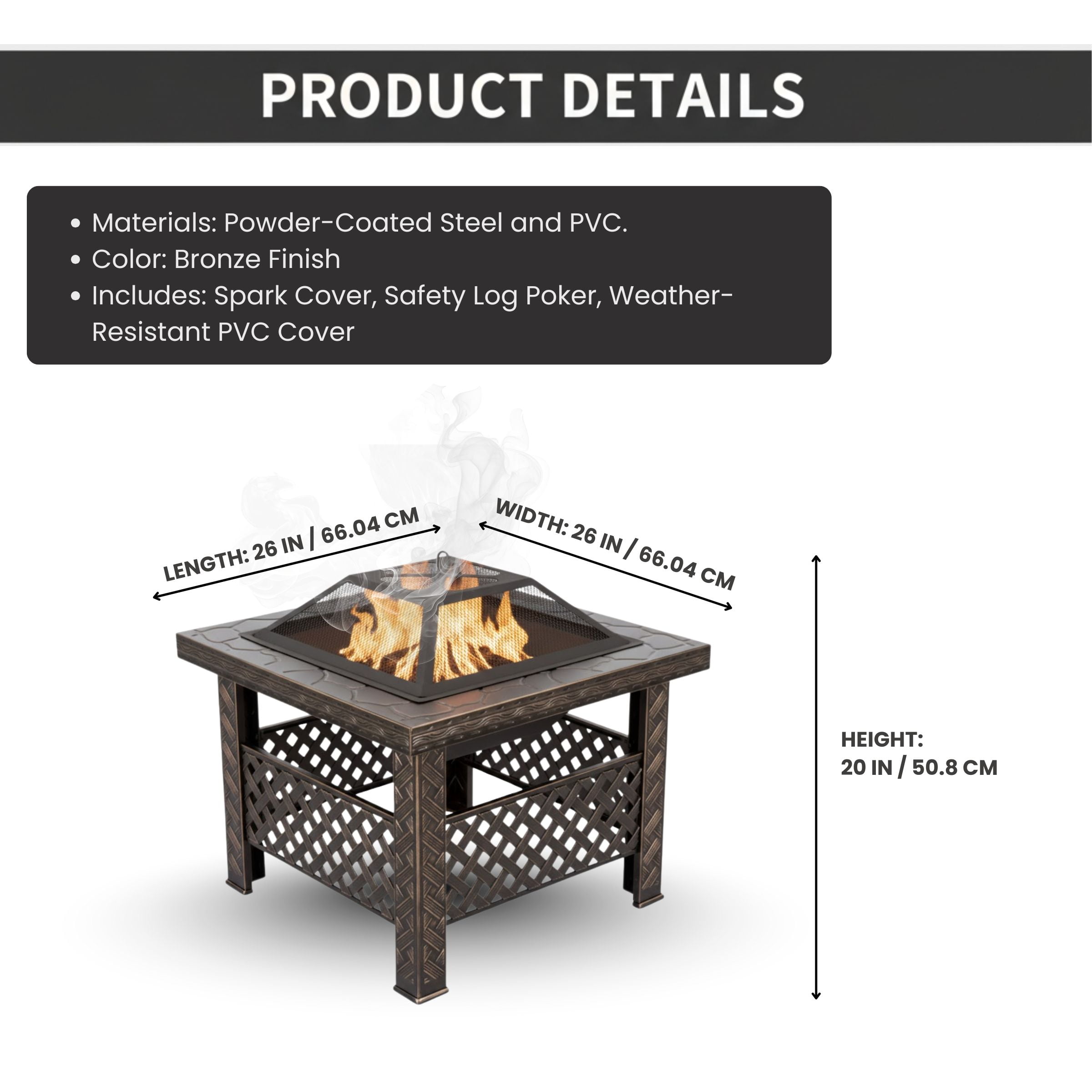 Pure Garden 26-Inch Outdoor Fire Pit with Screen, Cover, and Poker (Bronze)