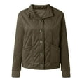 thumbnail image 5 of Lovskoo 2024 Womens Winter Coats Quilted Jacket Long Sleeve Solid Color Casual Stand Collar Cardigan Cotton Jacket Outerwear Padded Coat Olive Green, 5 of 6