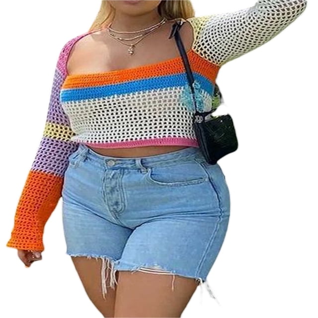 Pull Court pour Femmes Haut Ajouré Y2k/E Pull-Over Mode Urbaine pour Filles
