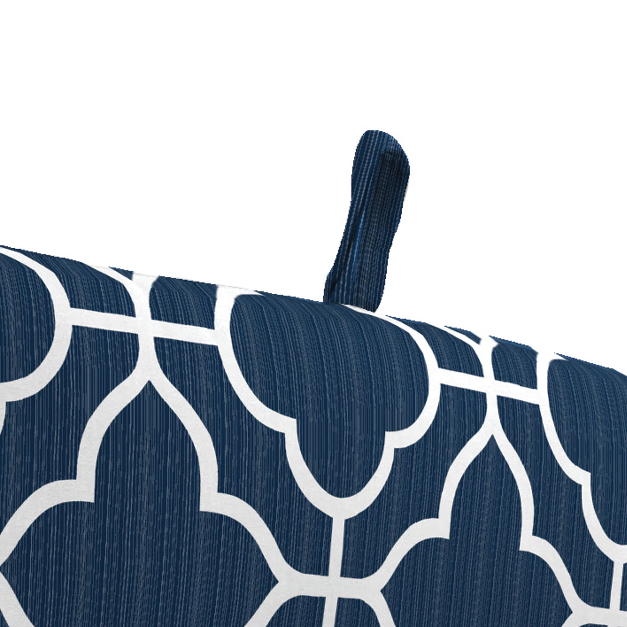 Jordan Manufacturing 44" x 22" Fandango Oceanic Blue Quatrefoil and Chestnut Oceanic Blue Stripe Reversible Rectangular Outdoor Chair Cushion with Ties and Hanger Loop