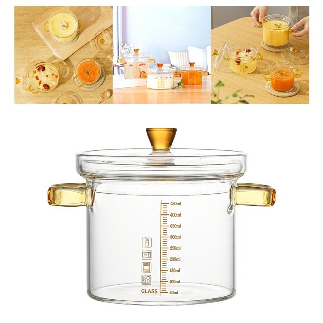 Olla de vidrio resistente al calor para sopa y gachas con tapa, utensilios de cocina transparentes, para calentar en microondas, tazón de sopa Grande Macarena Sartén para sopa