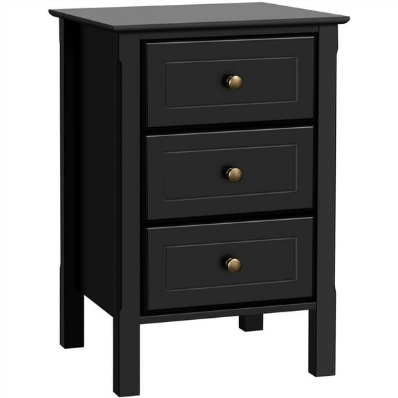 AIZYT Nightstand with 3 Drawers, Wooden 3-Drawer Bedside Table with Solid Wood Legs, Bedside Cupboard Storage Organizer for Bedroom Home Office Small Space, Easy Assembly,Black