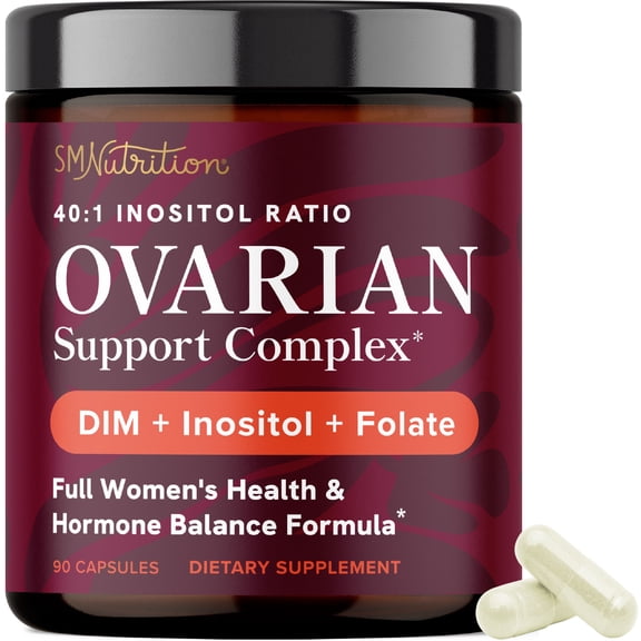 Ovarian Support for Hormone Balance for Women | Healthy Ovulation, Menstrual Cycle & Reproductive Health Support | DIM Supplement with Myo-Inositol & D-Chiro Inositol & Folate Complex | 30 Day Supply