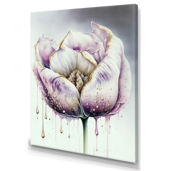 Designart Cream And Purple Tulip III Canvas Wall Art