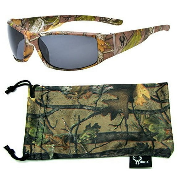 Hornz Brown Forest Camouflage Polarized Sunglasses for Men Full Frame Wide Arms & Free Matching Microfiber Pouch - Brown Camo Frame - Smoke Lens
