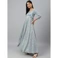 thumbnail image 5 of Janasya Indian Women's Grey Georgette Floral Foil Print Flared Western Dress, 5 of 8