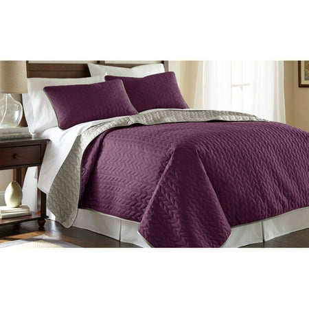 Modern Threads Leaf 3 Piece Reversible Quilt Set, Gray/Bamboo, King